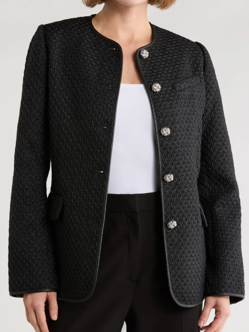 Rag & Bone Payley Faux Leather Trim Tweed Blazer